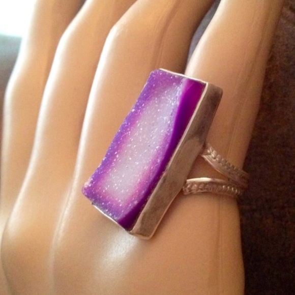 Handcrafted Large Druzy & Sterling Silver Plated - Picture 4 of 4